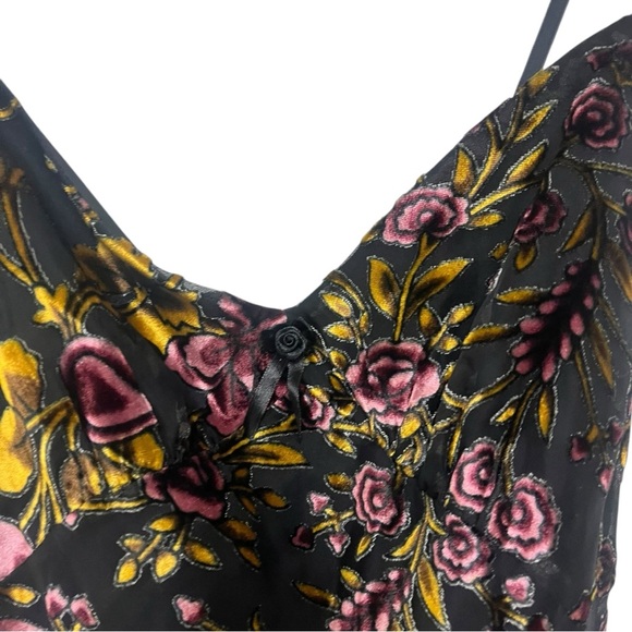 Betsey Johnson Burnout Velvet Black Floral Midi Slip Dress High Low Ruffle Hem 4 - Picture 6 of 11